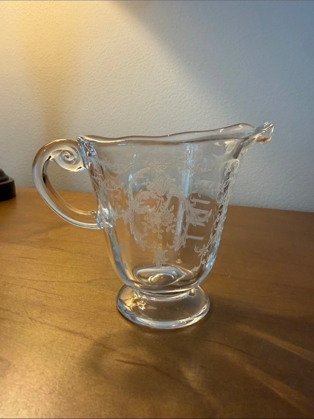 Vintage Fostoria Navarre Pattern Clear Etched Glass Open Creamer Pitcher